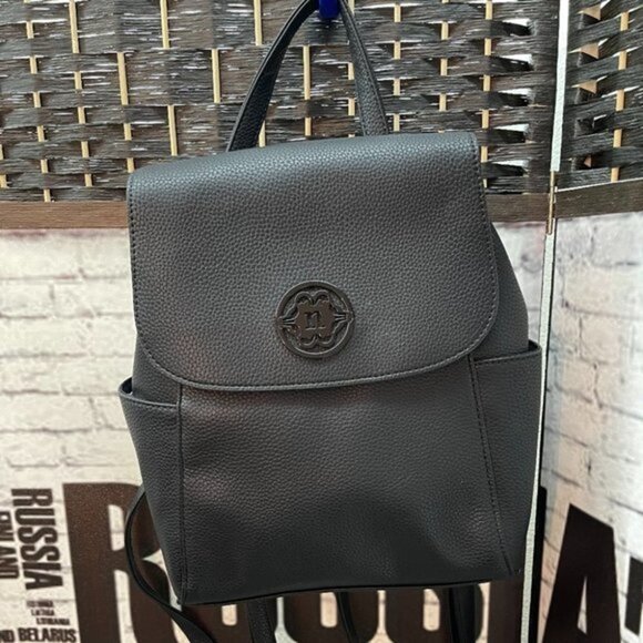 Nanette Lepore Black Vegan Leather Logo Backpack - Picture 1 of 7